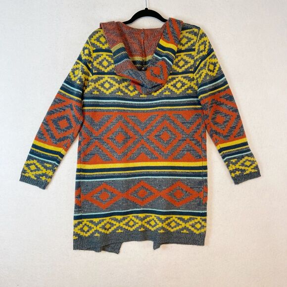 C of C Duster Cardigan Sweater Womens S/M Multicolor Hooded Southwestern Tribal - Picture 2 of 4